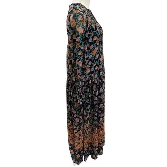 FREE PEOPLE See It Through Long Sleeve Maxi DRESS Floral Black Combo NWT - Picture 6 of 15